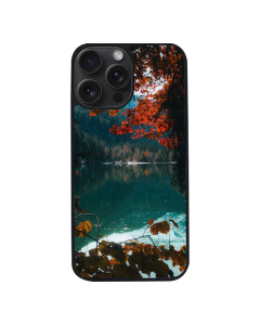 iPhone 15 Pro Max Black Case Printed With Brown Green Trees Beside River Daytime