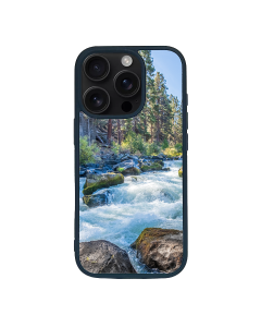 iPhone 16 Pro Max Black Case  Printed With River Surrounded With Flowers Autumn Daytime