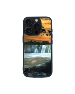 iPhone 16 Pro Black Case Printed With Scenic View Waterfall Againest Sky Sunset