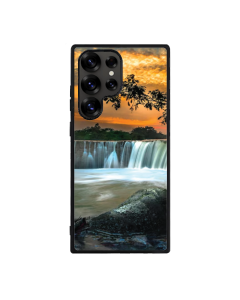 Samsung S25 Ultra Black Case Printed With Scenic View Waterfall Againest Sky Sunset