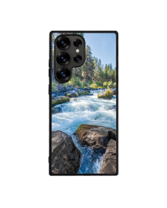 Samsung S25 Ultra Black Case  Printed With River Surrounded With Flowers Autumn Daytime