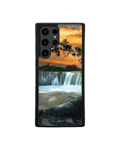 Samsung S24 Ultra Black Case Printed With Scenic View Waterfall Againest Sky Sunset