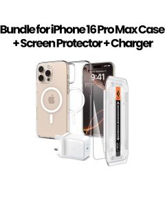 Spigen iPhone 16 Pro Max Bundle Case, Screen Protector & Type-C Charger | Clear
