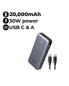 UGREEN 20,000mAh PD 30W Power Bank Built-in USB-C Cable | Black | UG-PB-PB521-20000PD-30W-WHT