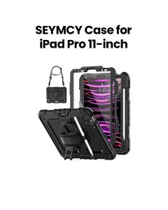 Seymcy iPad Pro 11" Shockproof Case Full-Body with Rotating Stand & Pencil Holder | Black | B0BKL9NLK2