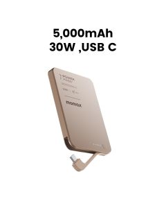 Momax 1-Power F.Pass+ 5000mAh Power Bank with Built-In Cable – Desert Titanium | IP157L2