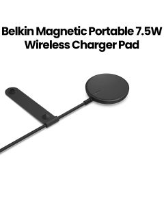 Belkin Magnetic Portable 7.5W Wireless Charger Pad with Wall Charger | Black | WIA005MYBK