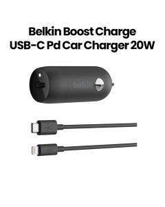 Belkin BoostCharge 20 W USB-C PD Car Charger with Lightning Cable | Black | CCA003BT04BK