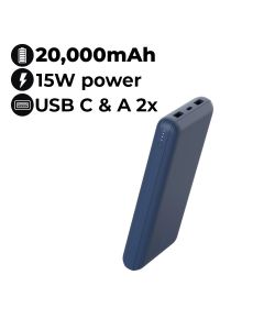 Belkin Power Bank 20K 15 W (USB-A 2×/USB-C) | Blue | BPB012BTBL
