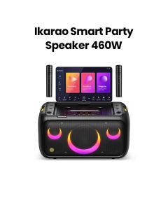 Ikarao Smart Party Speaker 460W with 13.3″ HD Screen, Wireless Mic, Wi-Fi, HDMI, RGB – Black | Break X1
