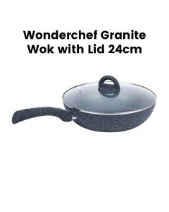 Wonderchef 24cm Granite Wok with Lid - Granite Grey| 60004700