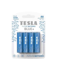 Tesla Zinc Carbon AA Blue+ Batteries R6 – 4 Pack Reliable Power for Remote Controls, Clocks & Toys | 8594183392165