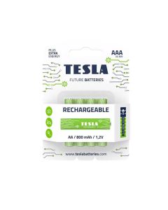Tesla AAA Green+ NiMH 800mAh 1.2V Rechargeable Batteries – 4 Pack High-Capacity Reusable Power for Toys & Electronics | 8594183392295