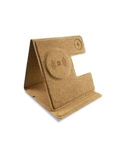 Personalized Memorií MAG 3-in-1 Foldable Cork Wireless Charger – Fast Qi Charging, Multi-Device Support, Eco Cork Surface & Portable Foldable Design