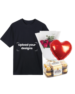 Black T-Shirt Bundle (Personalized Black T-Shirt, Flowers, Balloon & Chocolate)