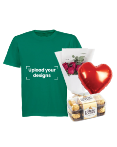 Green T-Shirt Bundle (Personalized Green T-Shirt, Flowers, Balloon & Chocolate)