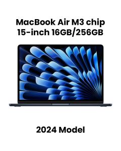 Apple 15-inch MacBook Air: Apple M3 chip with 8-core CPU and 10-core GPU, 16GB, 256GB SSD - Midnight |MC9G4AB/A
