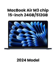 Apple 15-inch MacBook Air: Apple M3 chip with 8-core CPU and 10-core GPU, 24GB, 512GB SSD - Midnight |MC9L4AB/A