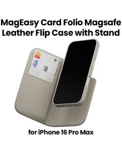 MagEasy Magsafe Leather Flip Phone Case with Stand for iPhone 16 Pro Max Starlight| MPH67P263SI24