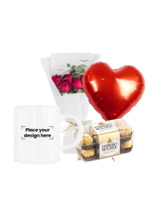 Ceramic Mug Bundle (Personalized White Ceramic Magic Mug, Flowers, Balloon & Chocolate)