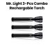 Mr. Light 3-Pcs Combo Rechargable Torch | Mr. 2100