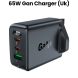 Acefast PD65W GaN Charger (2*USB-C+USB-A) UK - Black | A44