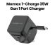 Momax 35W GaN 1-Port Charger with Built-in USB-C Cable - Black |UM72UKD