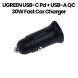 UGREEN USB-C PD+USB-A QC 30W Fast Car Charger | PC Case | Grey | UG-CC-DUAL-EC305-30W-GRY