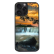 iPhone 15 Pro Max Black Case Printed With Scenic View Waterfall Againest Sky Sunset