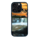 iPhone 16 Pro Max Black Case Printed With Scenic View Waterfall Againest Sky Sunset