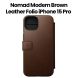 Nomad Modern Leather Folio for iPhone 15 Pro | Brown | Nomad Leather | NM01628385